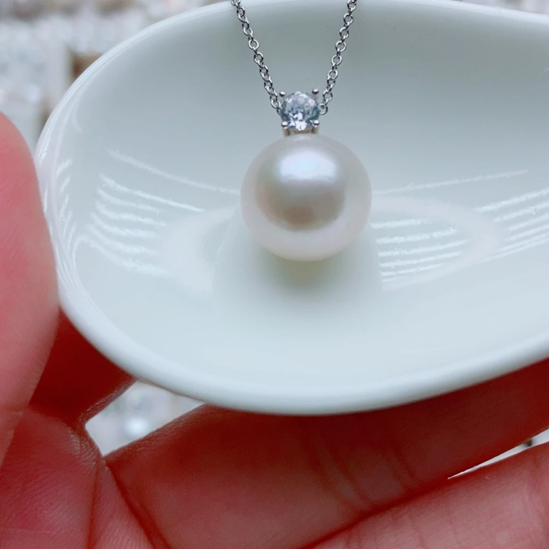 淡水珍珠银S925镶嵌吊坠(赠链)12.3mm