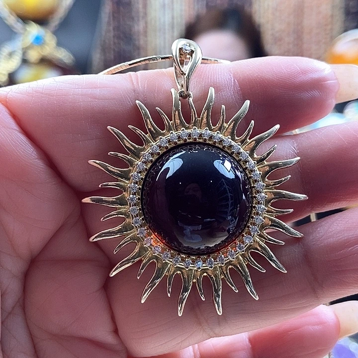 琥珀银S925镶嵌颈饰吊坠