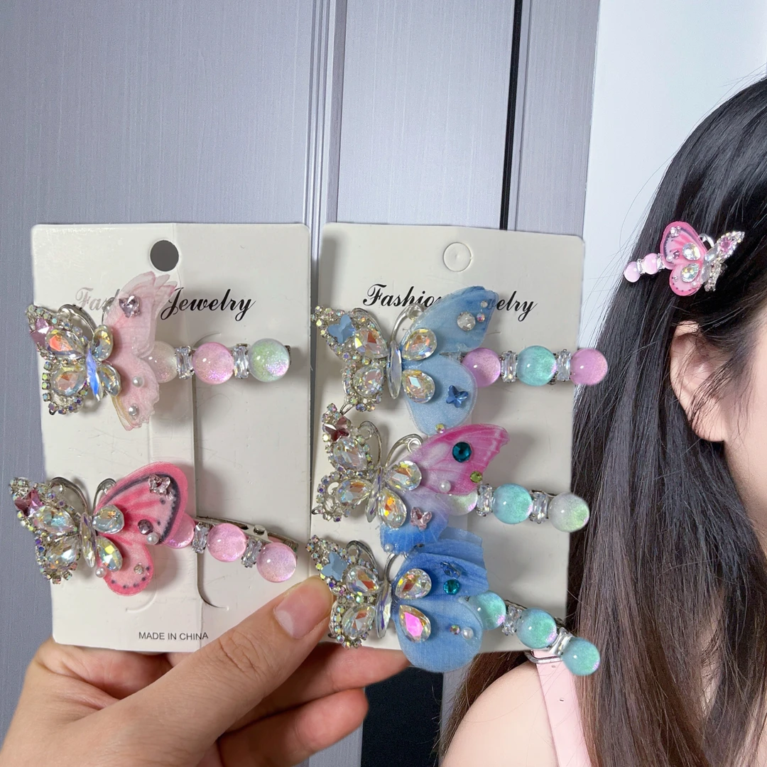 韩国蝴蝶水钻侧边夹发夹高端边夹头饰一字夹刘海夹前额公主头发饰