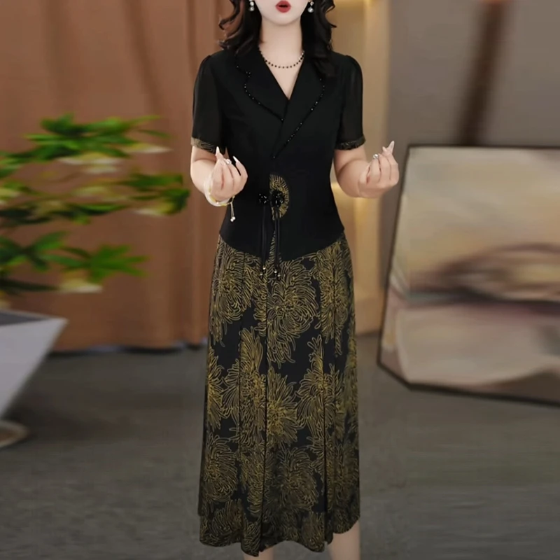 冰丝华尔缎轻奢女装2025夏季新款时尚洋气高级贵气假两件连衣裙子