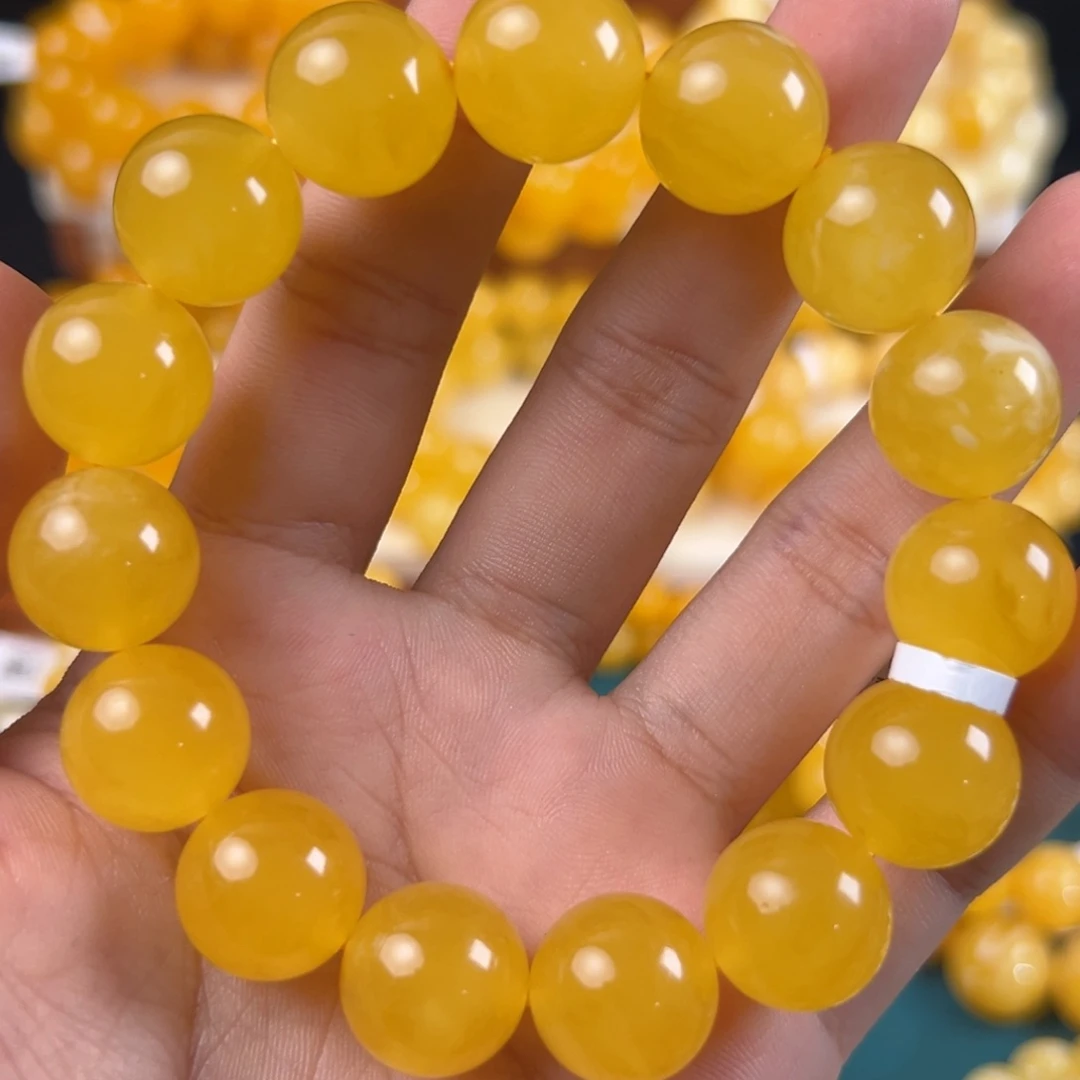 琥珀未镶嵌手链28.6g焦皮同料圆珠15mm cq