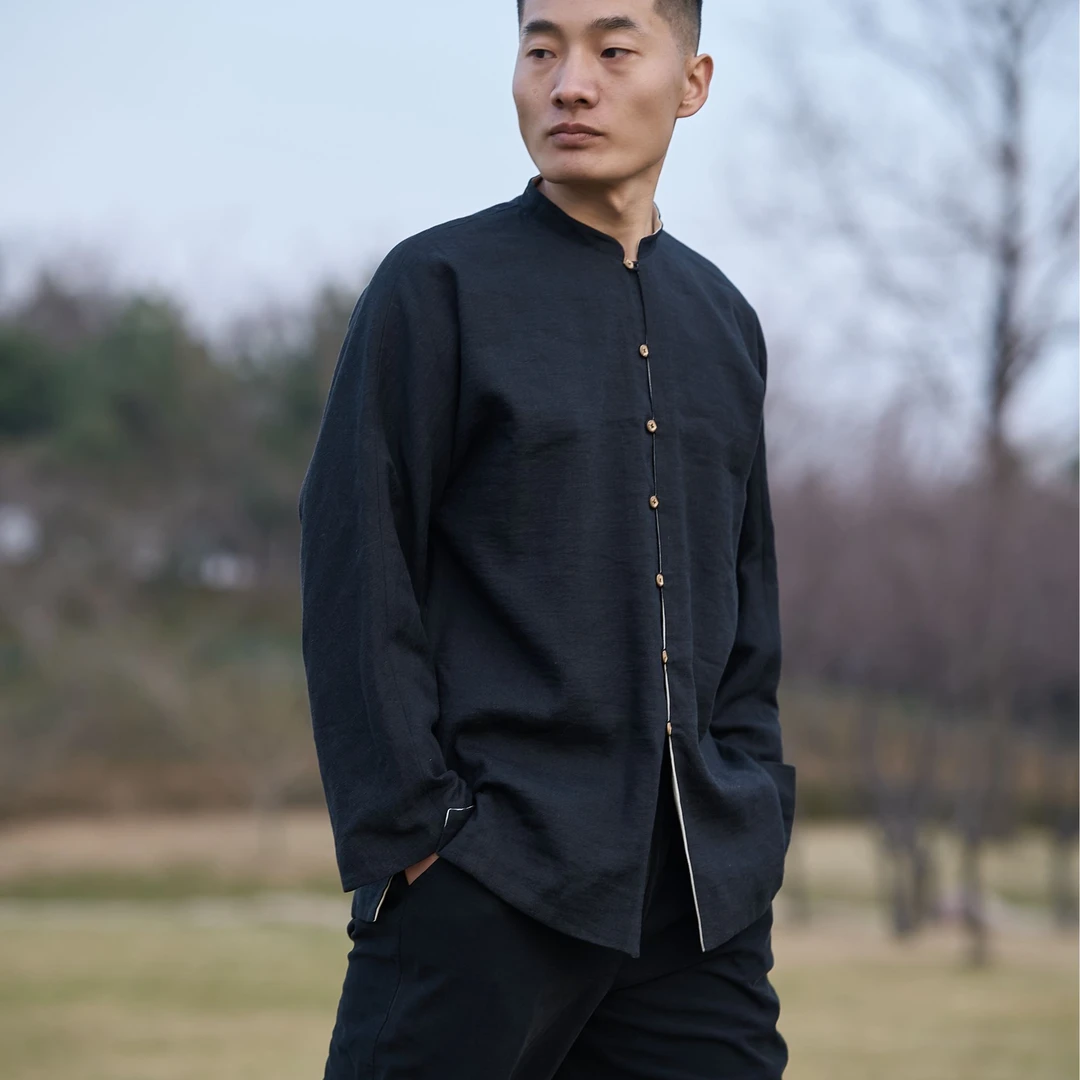 慈航布衣新中式黑白衬衫棉麻休闲
