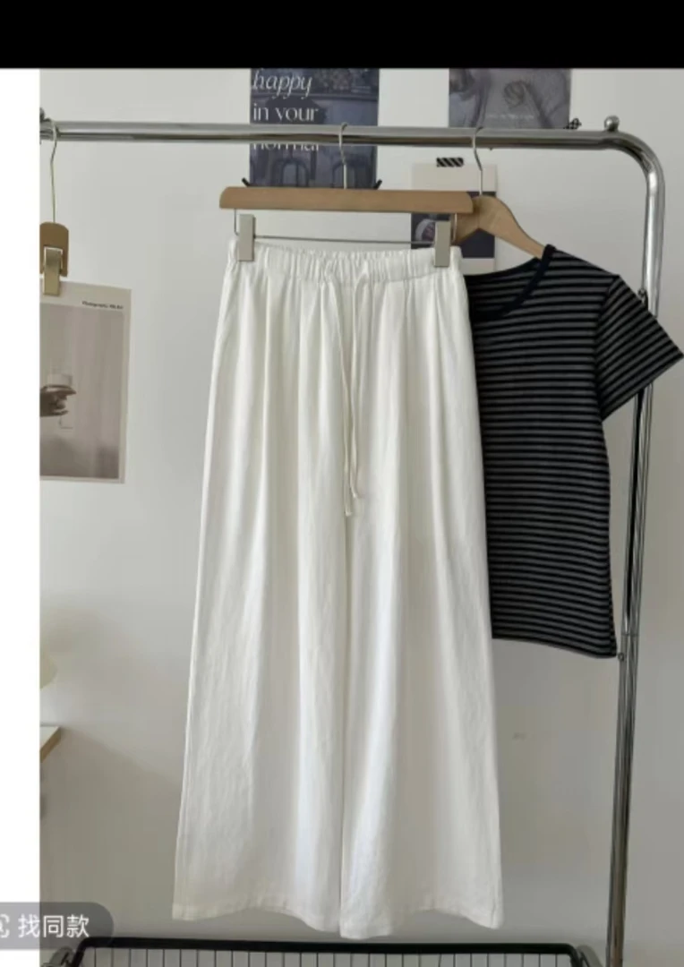 2025夏季新款高腰松紧宽松直筒垂感阔腿裤女