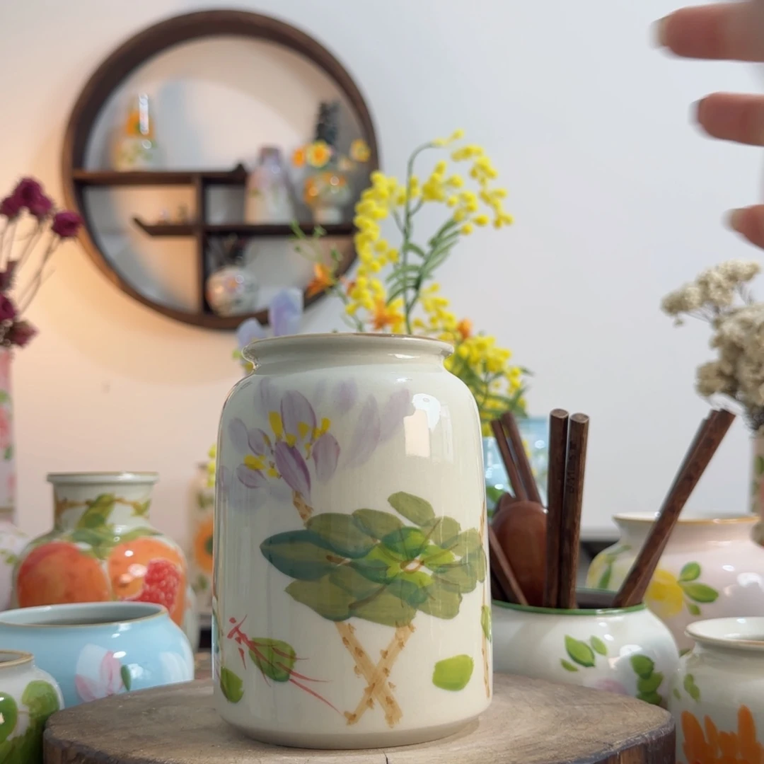 摆件景德镇手绘陶瓷花瓶摆件无孔