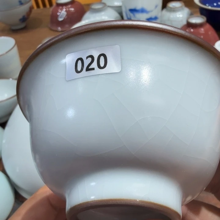 报***捷汝窑天青釉色压手杯