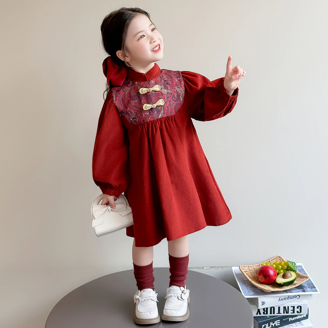 女童新中式连衣裙洋气儿童盘扣公主裙小女孩宝宝秋装2025新款裙子