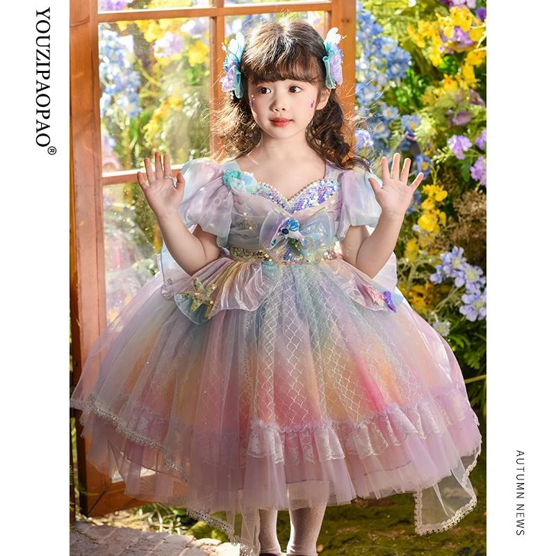 戴维贝拉女童美人鱼洛丽塔公主裙2025新款夏装小女孩儿童连衣裙生