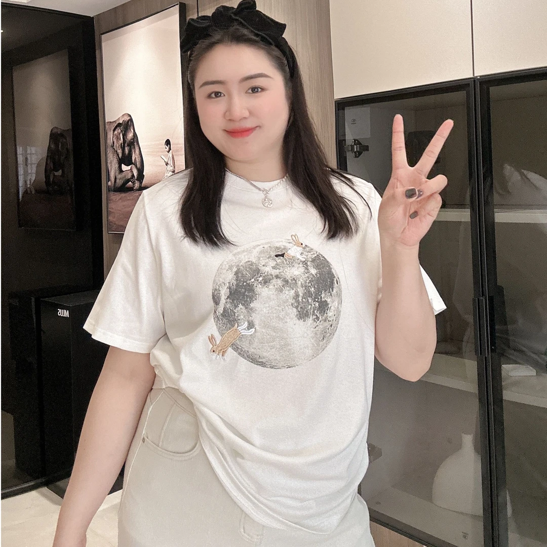TAOJIA FAMILY【漫步月球】印花夏季圆领t恤百搭休闲大码T恤WR2158