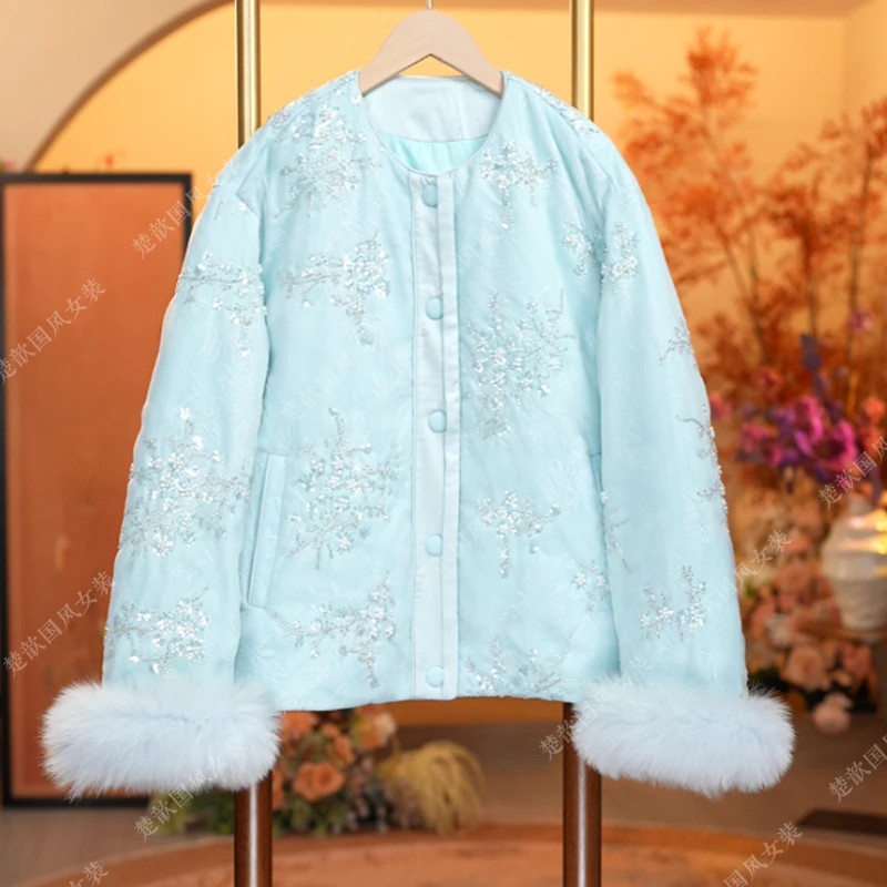 【冰清】2025新中式国风高奢绒羽绒服狐狸亮片上衣冬季新款外套