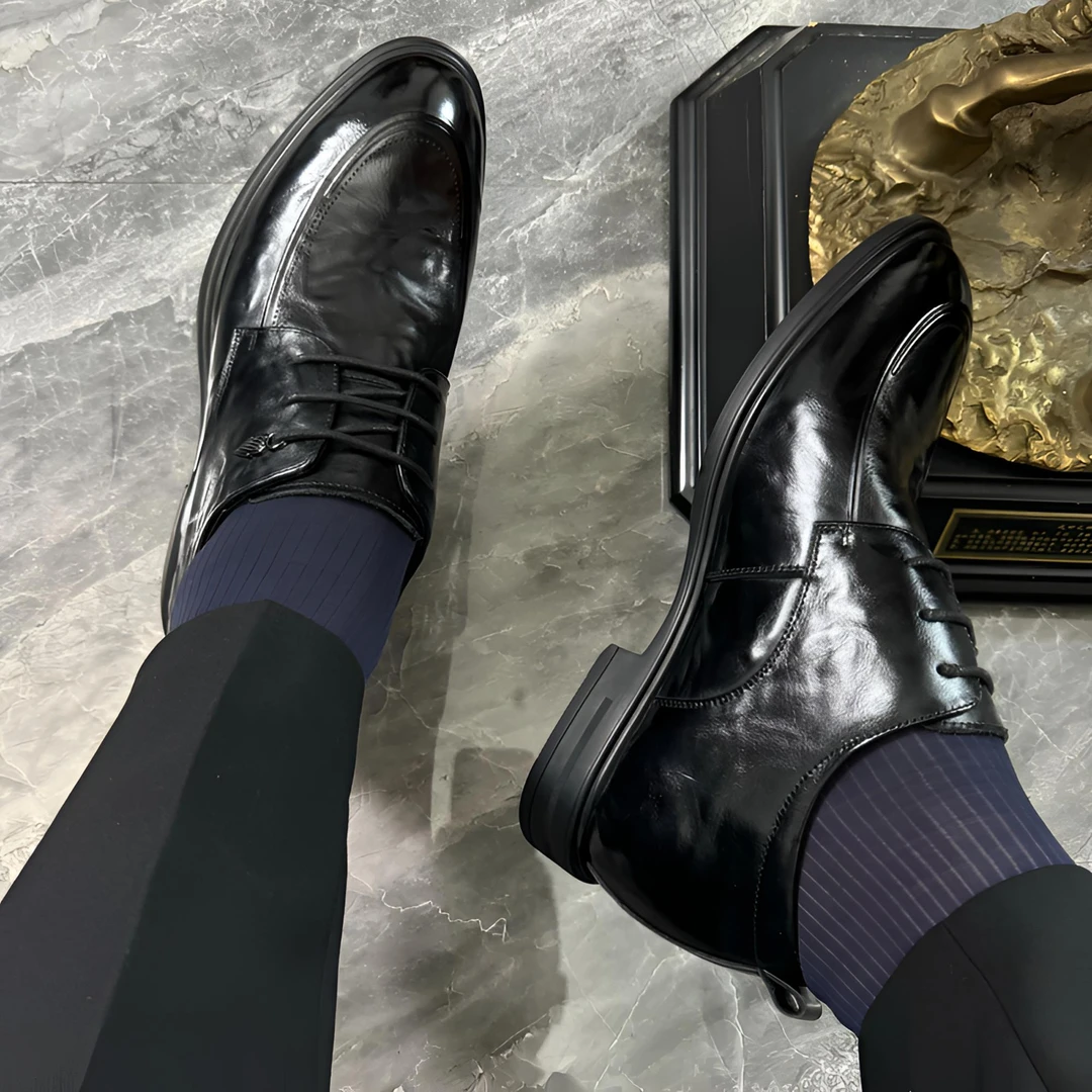 标准高/隐形内增高6厘米真皮头层牛皮商务通勤新中式复古痞帅婚鞋