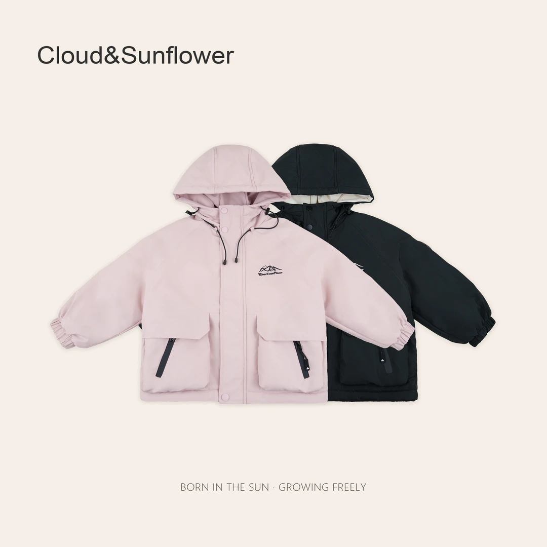 女童冬季加厚连帽款抽绳字母印花冲锋衣881181