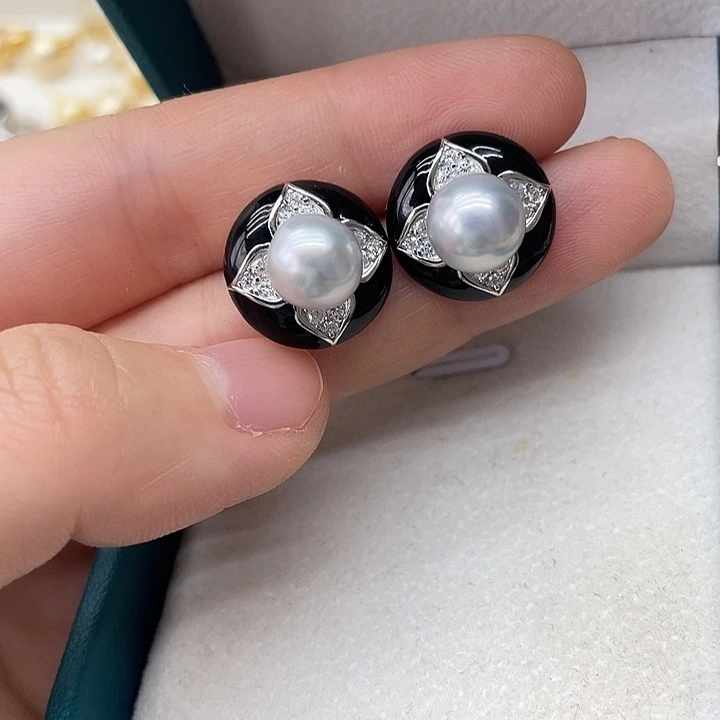 银S925镶嵌海水珍珠耳饰