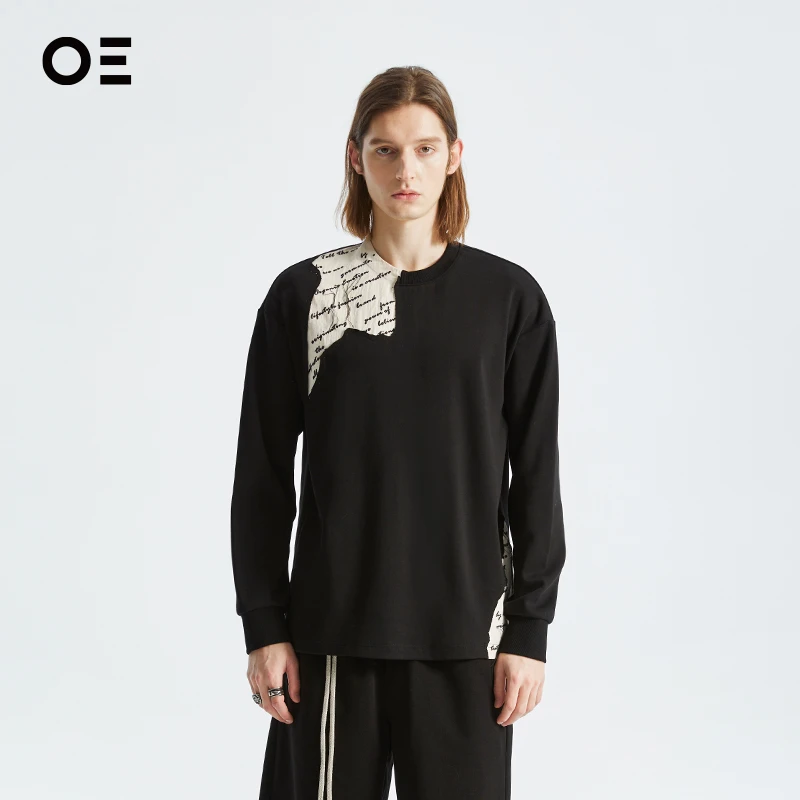 Organic Emotion｜OE领口拼接刺绣长袖圆领破坏秋季时尚卫衣HH03
