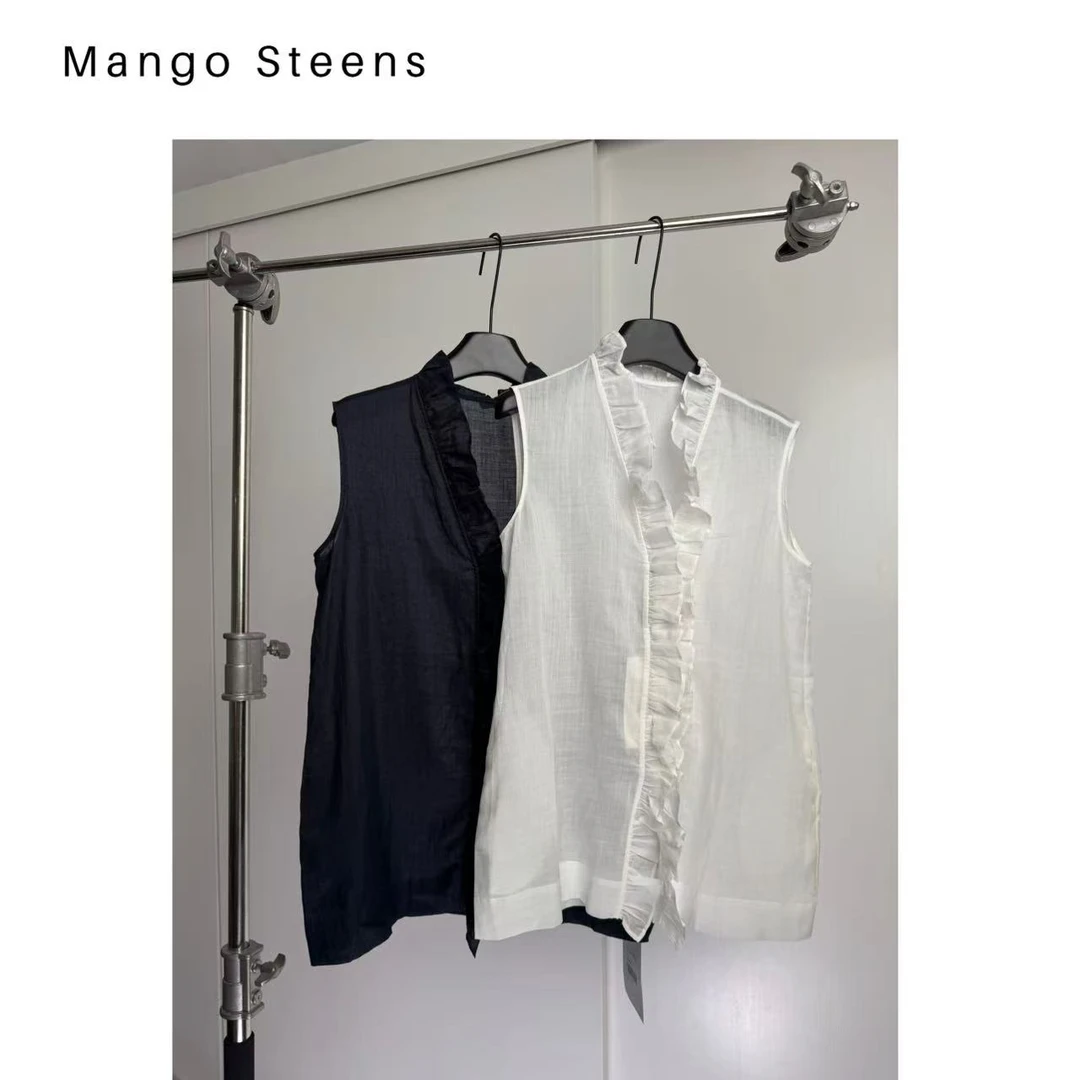 MANGO steen‘s丨夏日苎麻木耳边马夹I6358