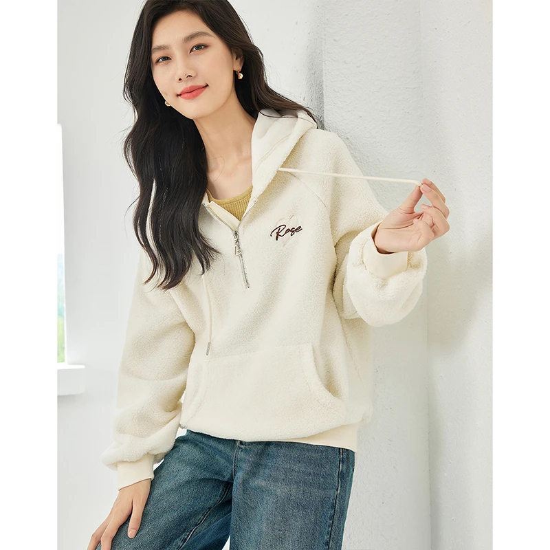 梵希蔓羊羔毛卫衣女冬加厚连帽外套爱心刺绣套头上衣M3755/M9985