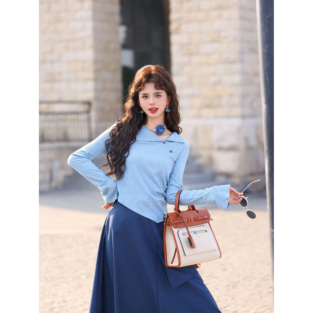 陈佳洁【星梦蓝】港风复古披肩百搭休闲初春针织上衣JF1102156