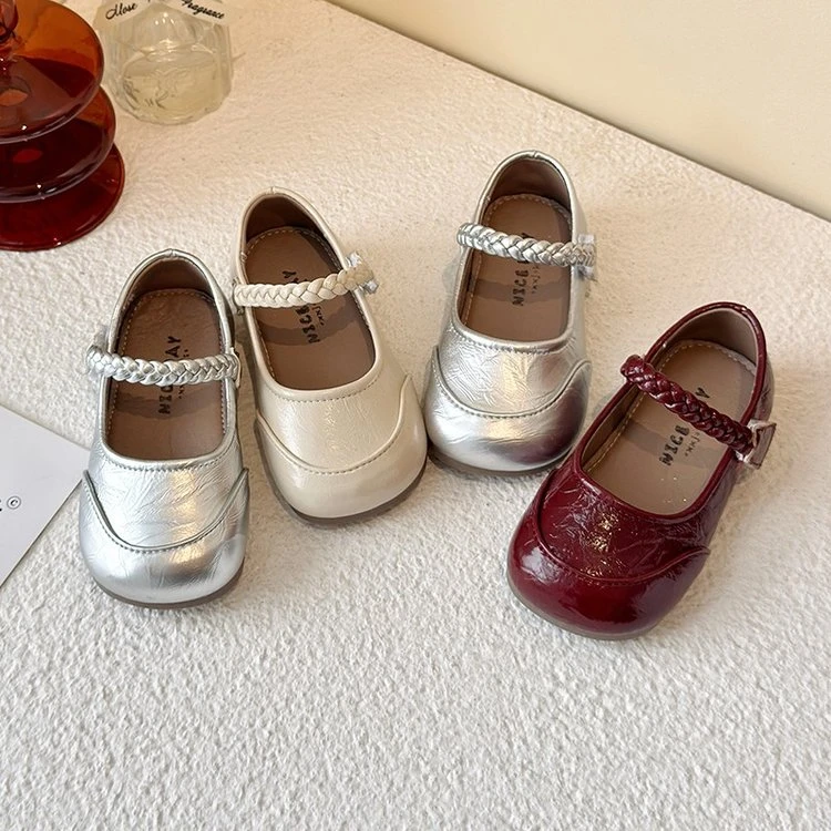 韩版童鞋2025春秋女宝简约麻花魔术贴小皮鞋女童软底可爱单鞋920