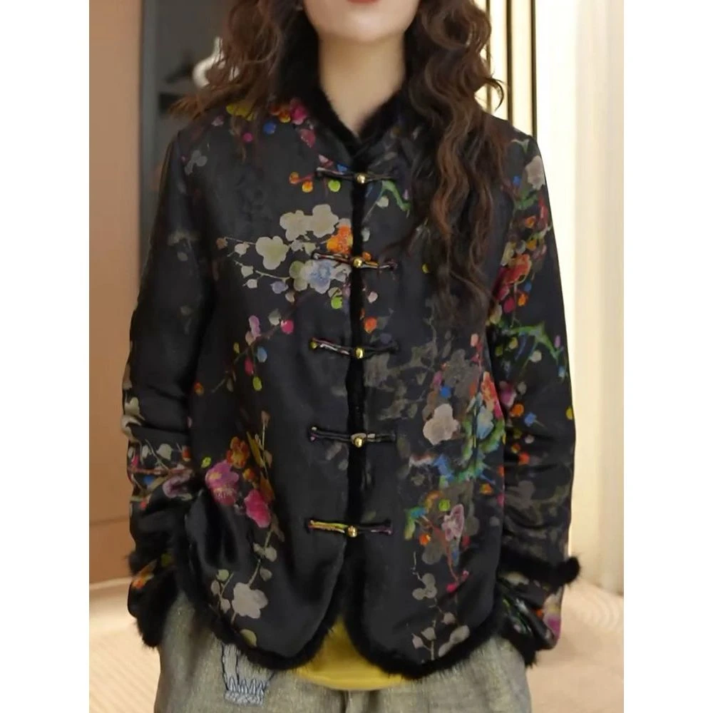 新中式国风印花棉服女2026冬季新款复古高档时尚洋气百搭保暖外套