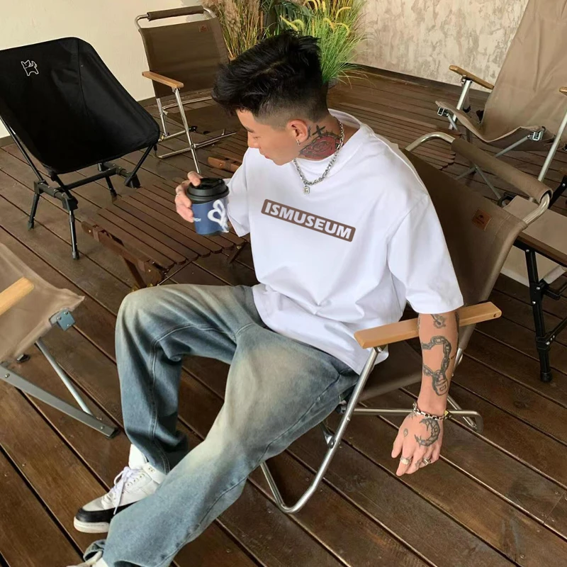 特大码300斤重磅纯棉时尚小领口上衣半袖美式潮牌嘻哈短袖t恤夏季