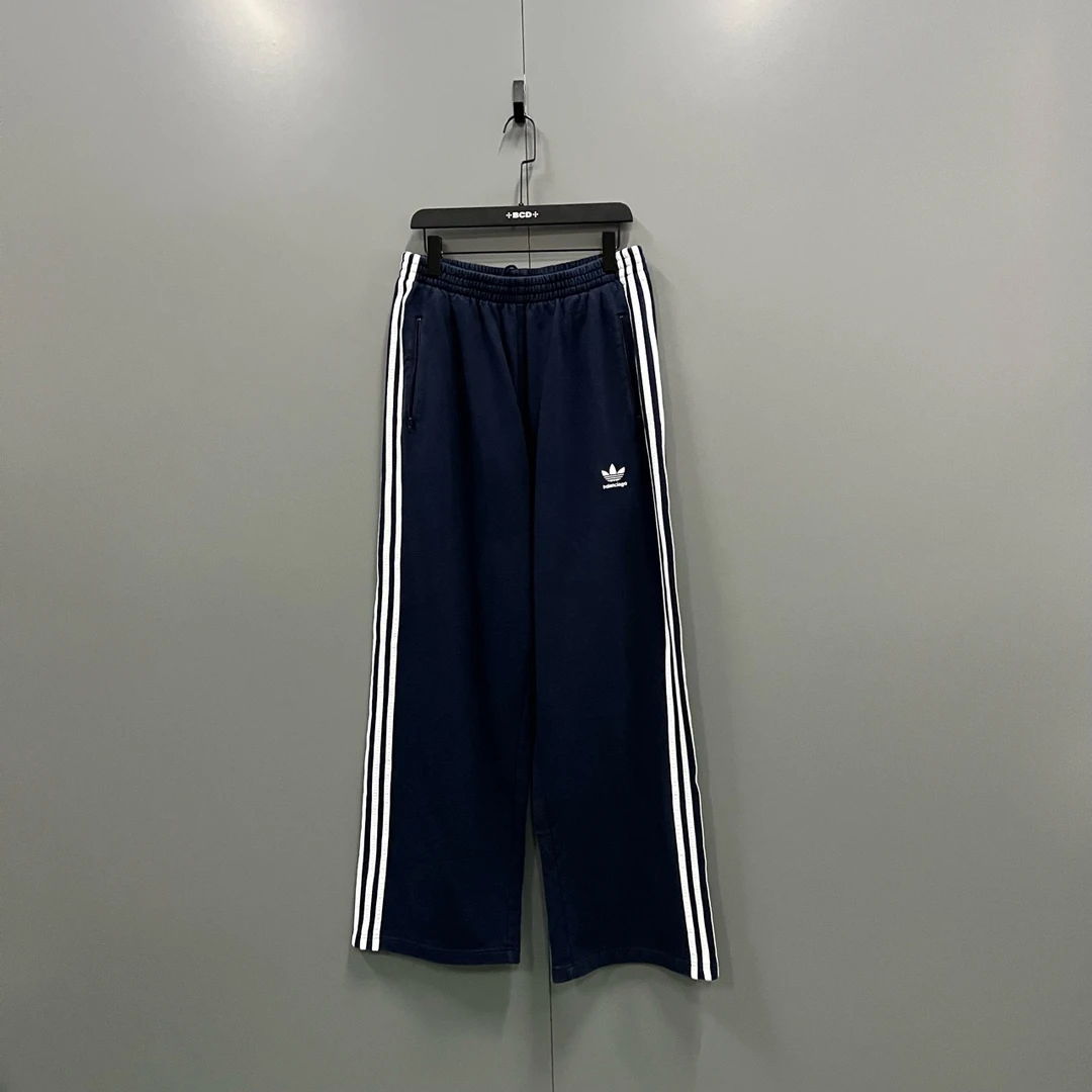 95新 Balenciaga/巴黎世家 （ll）侧边条纹刺绣logo长裤 L码 010446