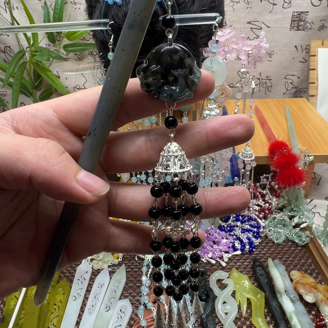 蛇纹石玉合金发饰