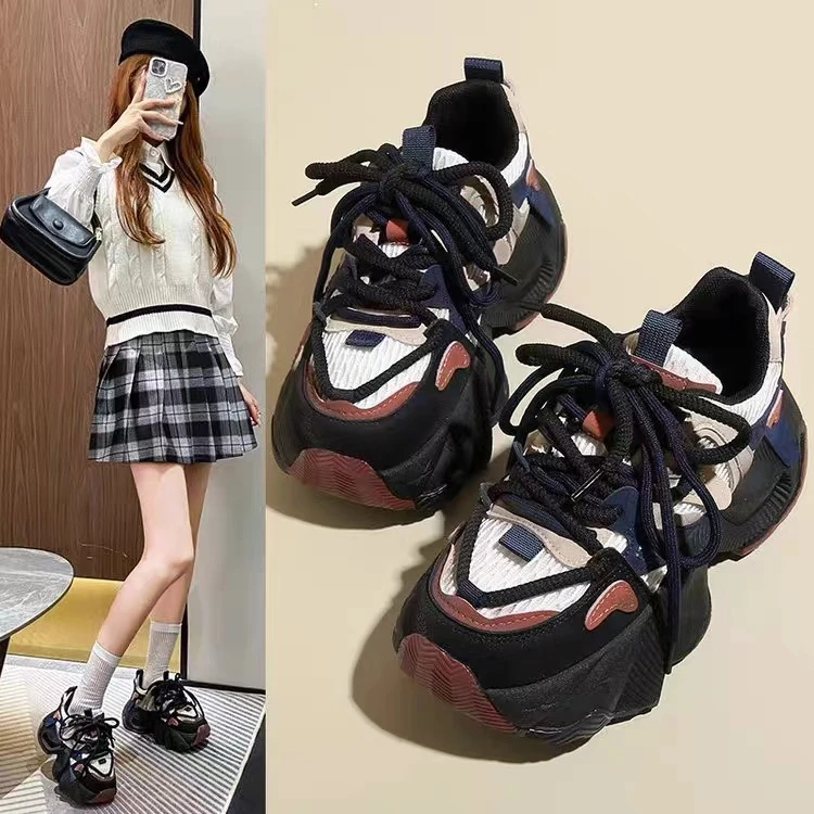 A008断码女鞋时尚百搭厚底女老爹鞋复古老爹鞋网红休闲老爹鞋