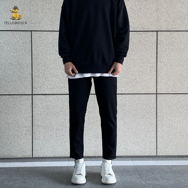 新款推荐！黑色九分牛仔裤修身弹力直筒裤休闲长裤宽松百搭裤子男