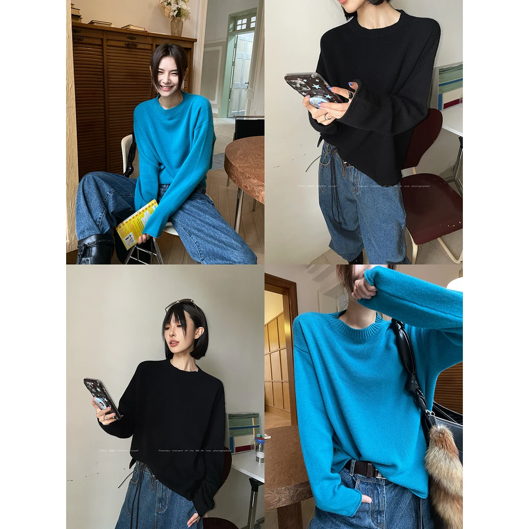 JCCC影子【糯糯的】两色山羊绒绵羊毛混纺圆领百搭针织毛衣JE5AZS14