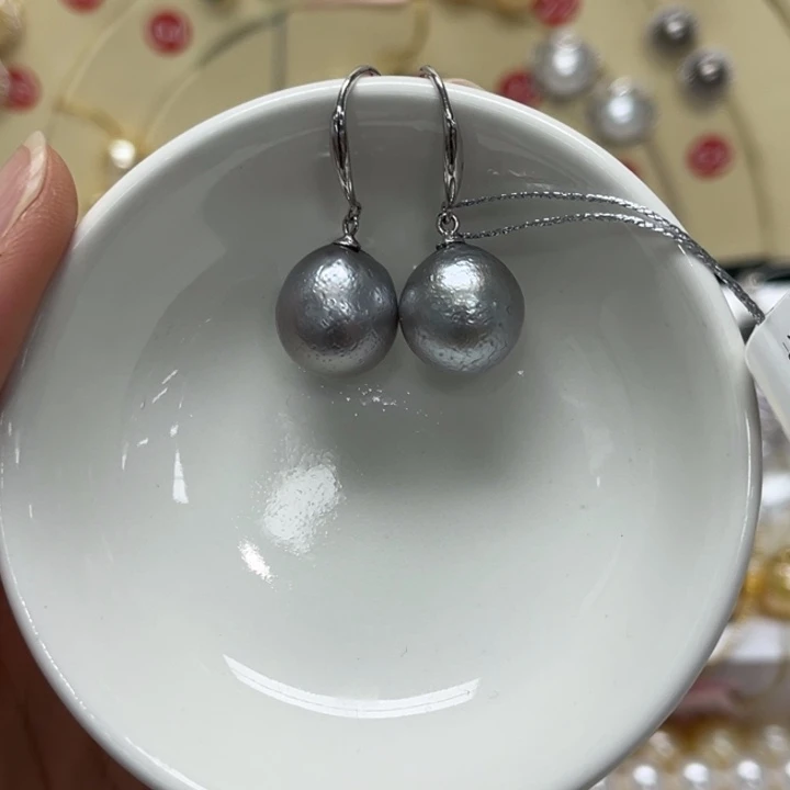 耳饰海水珍珠银S925镶嵌大溪地 12-13mm 68