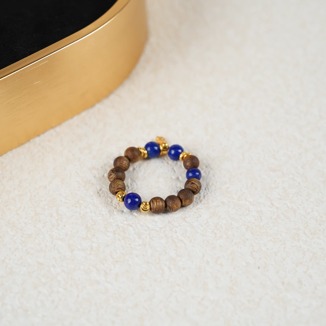 沉香925银沉香青金石四叶草戒指4mm多样性发货发其一 JSCX001912Y