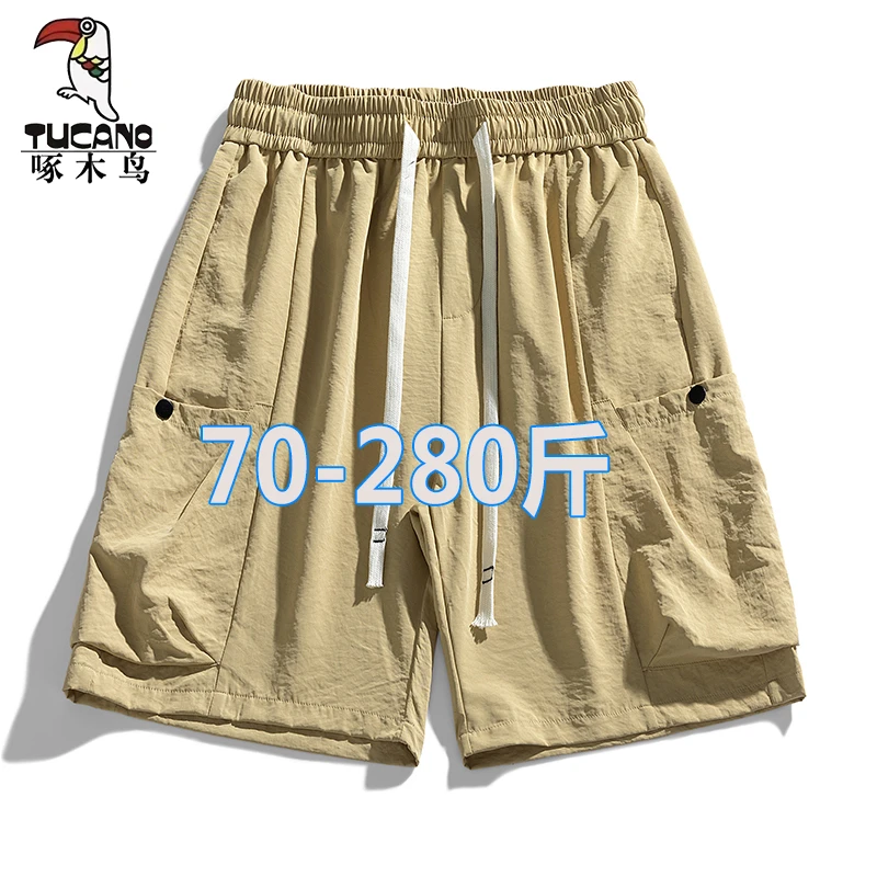 啄木鸟薄款工装短裤男运动大码宽松五分裤美式休闲松紧裤子潮