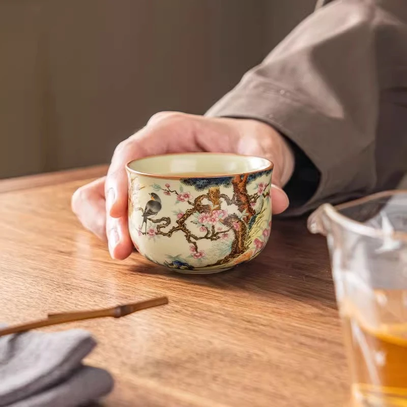 当代 汝窑喜上眉梢小客杯陶瓷茶杯品茗杯个人专用主人杯