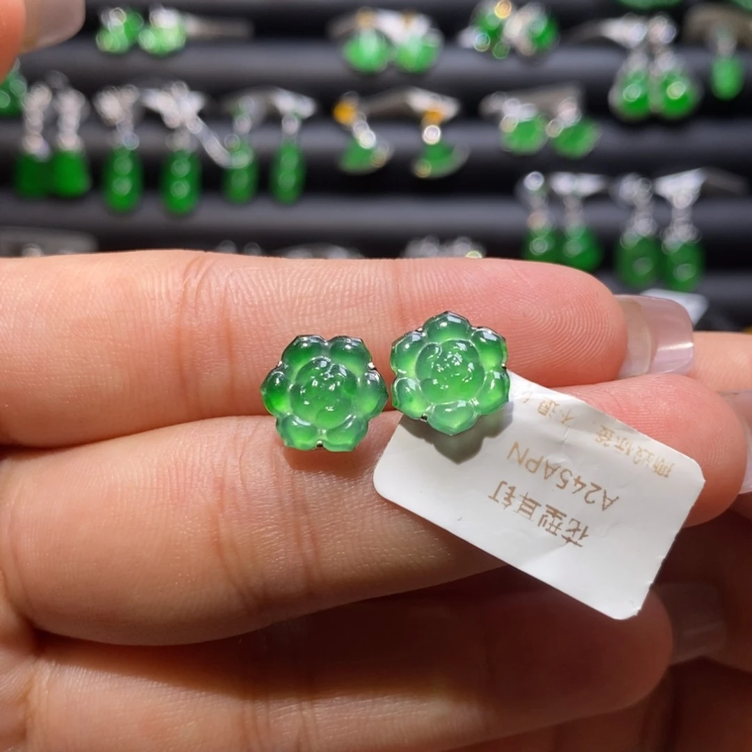 翡翠耳饰18K金镶嵌天然翡翠