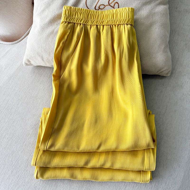 铜氨丝阔腿裤女薄款简约宽松显瘦百搭高腰时尚气质休闲裤