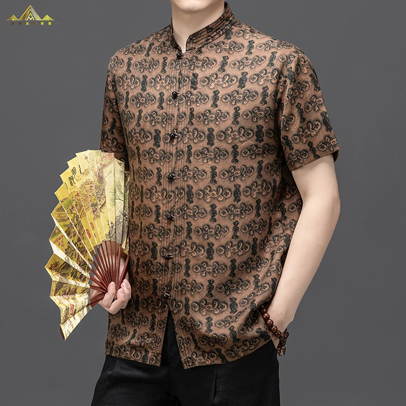 凯邦威衬衫丝绸100桑蚕丝花萝香云纱唐装2025夏季真丝高档衬衣