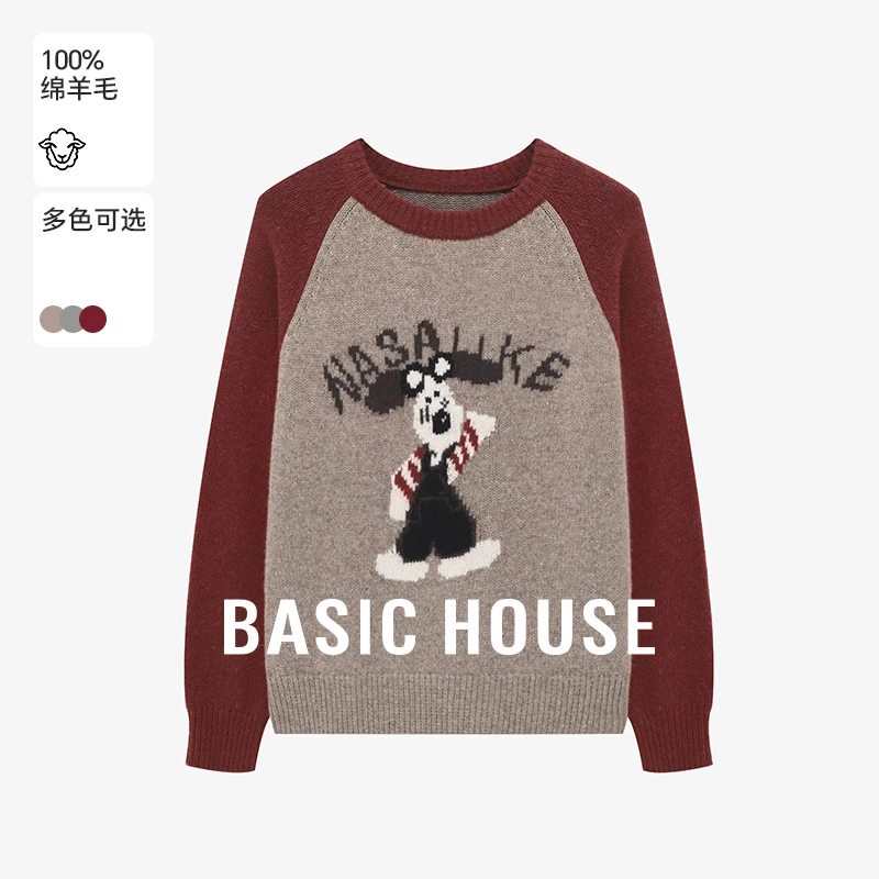 Basic House/百家好冬季绵羊毛卡通提花保暖羊毛衫-B06245A1302
