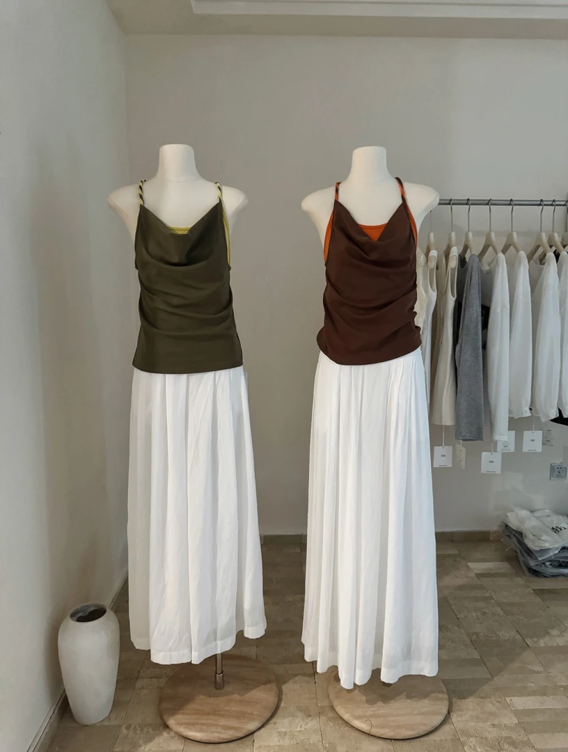 辣妹性感撞色拼接荡领吊带女夏季修身显瘦交叉露背显瘦短款背心潮