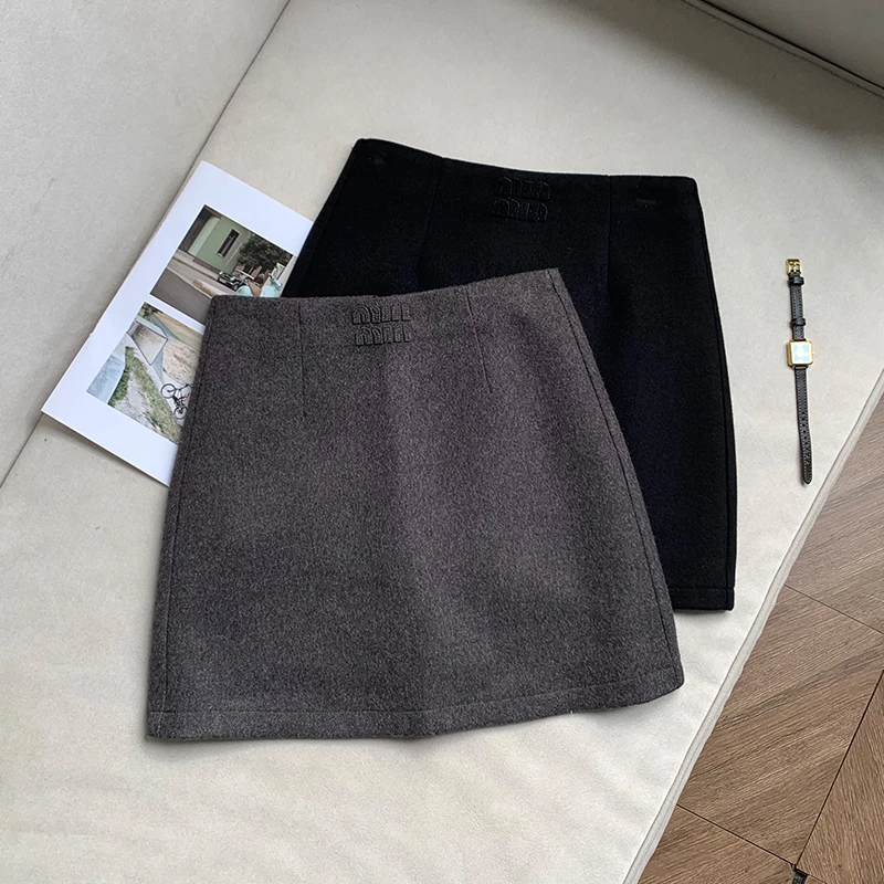 【南油溪溪】秋冬毛呢半身裙高腰显瘦包臀裙A字裙灰色短裙女800272