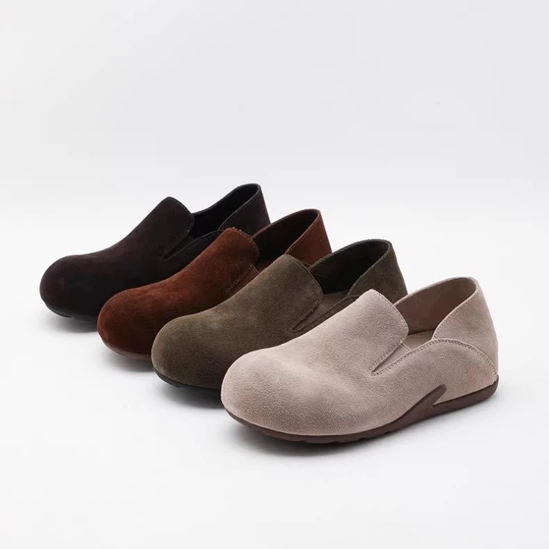 增高薄款一脚蹬圆头平跟秋季单鞋皮鞋低跟休闲乐福鞋低帮