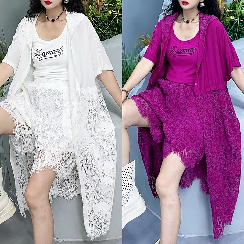 重工蕾丝别致设计两件套今年流行爆款女装时尚百搭防晒套装25852