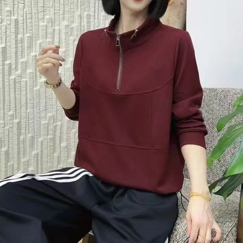 大码宽松休闲卫衣女2025秋季新款纯色半拉链上衣外穿时尚妈妈装