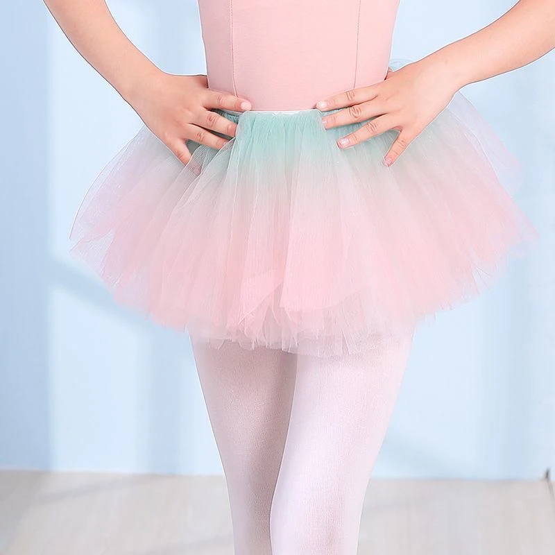 儿童舞蹈服半身裙女童芭蕾舞裙女练功渐变软纱蓬蓬裙网纱裙公主裙