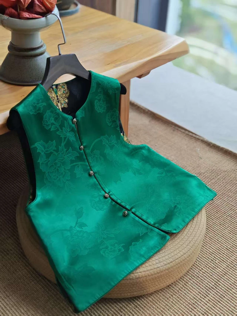 佳琪臻选 翡蝶丹华 帝王翡翠绿国风新中式典雅气质百搭无领马夹