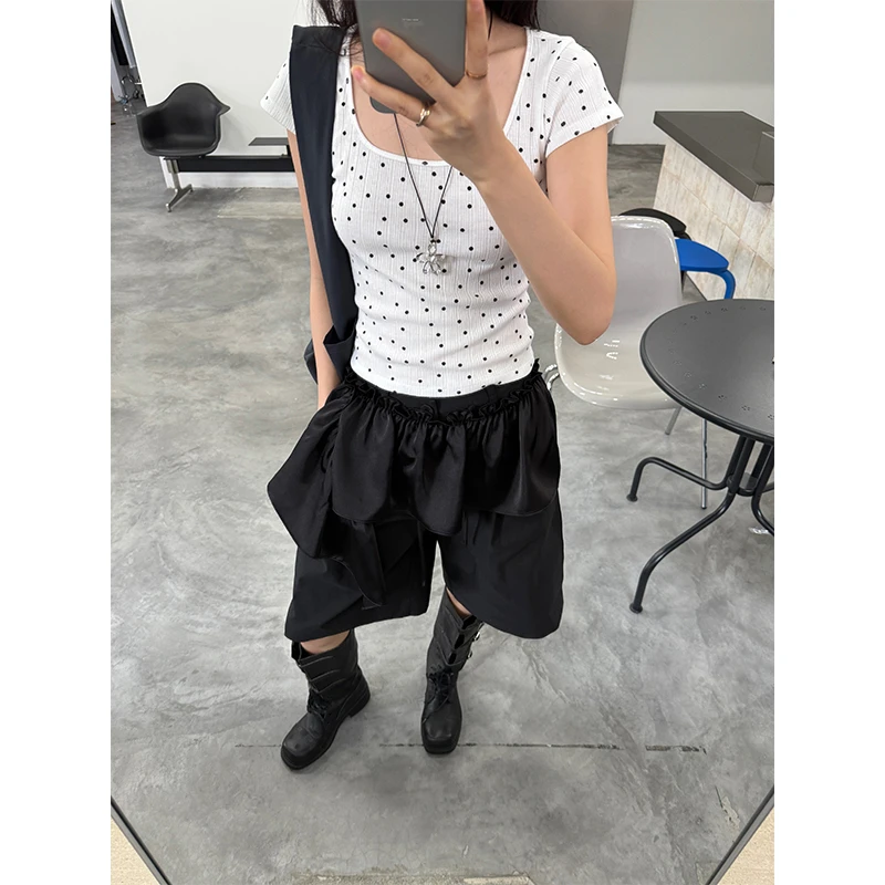 Seyora【波点】方领短款修身T恤设计感短袖上衣 T35102SY52