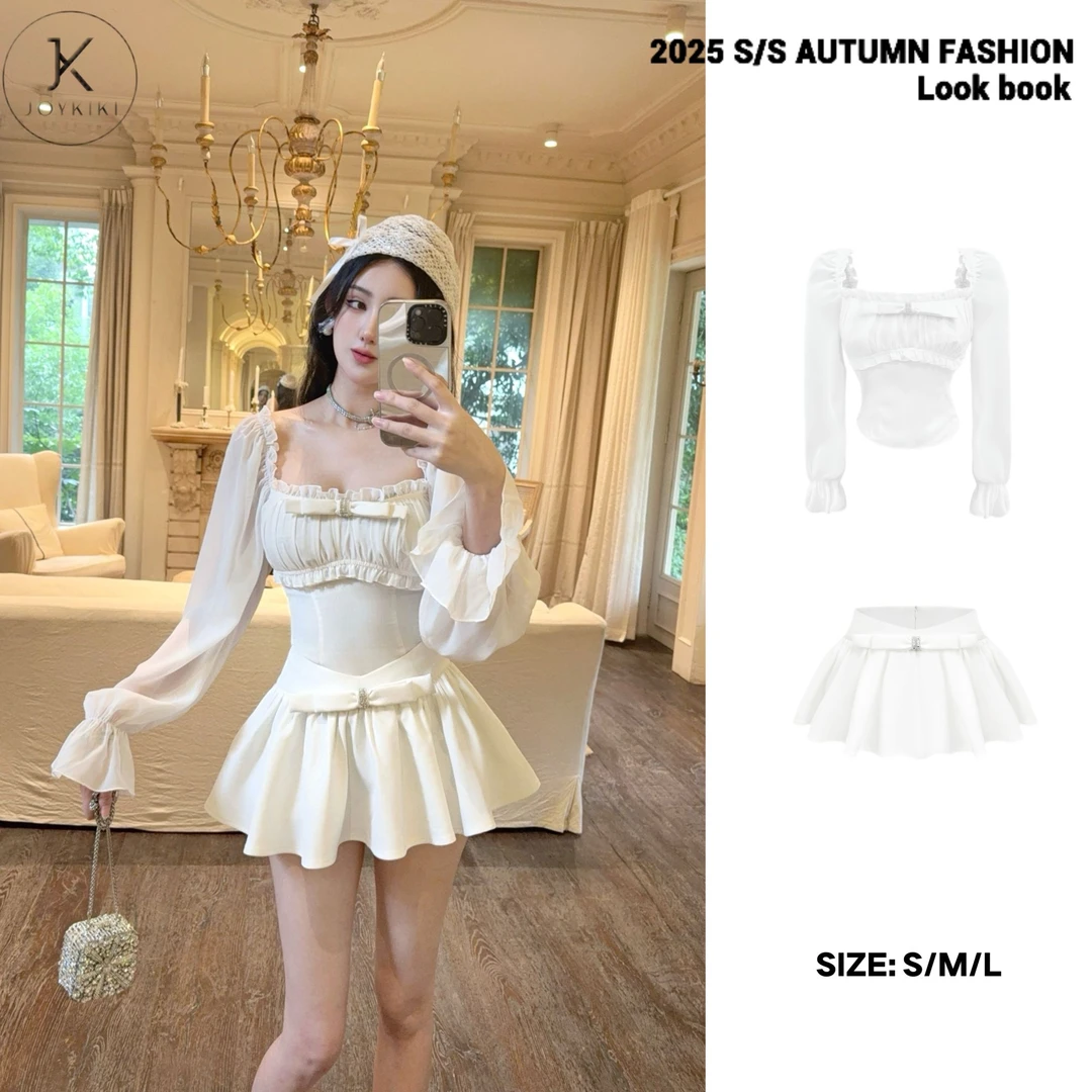 JOY KIKI金金【天鹅梦】秋季木耳花边收腰显瘦少女上衣 J25C128