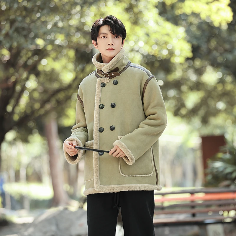 中国风男士立领羊羔绒夹克外套新款冬季大码潮流宽松百搭休闲棉衣
