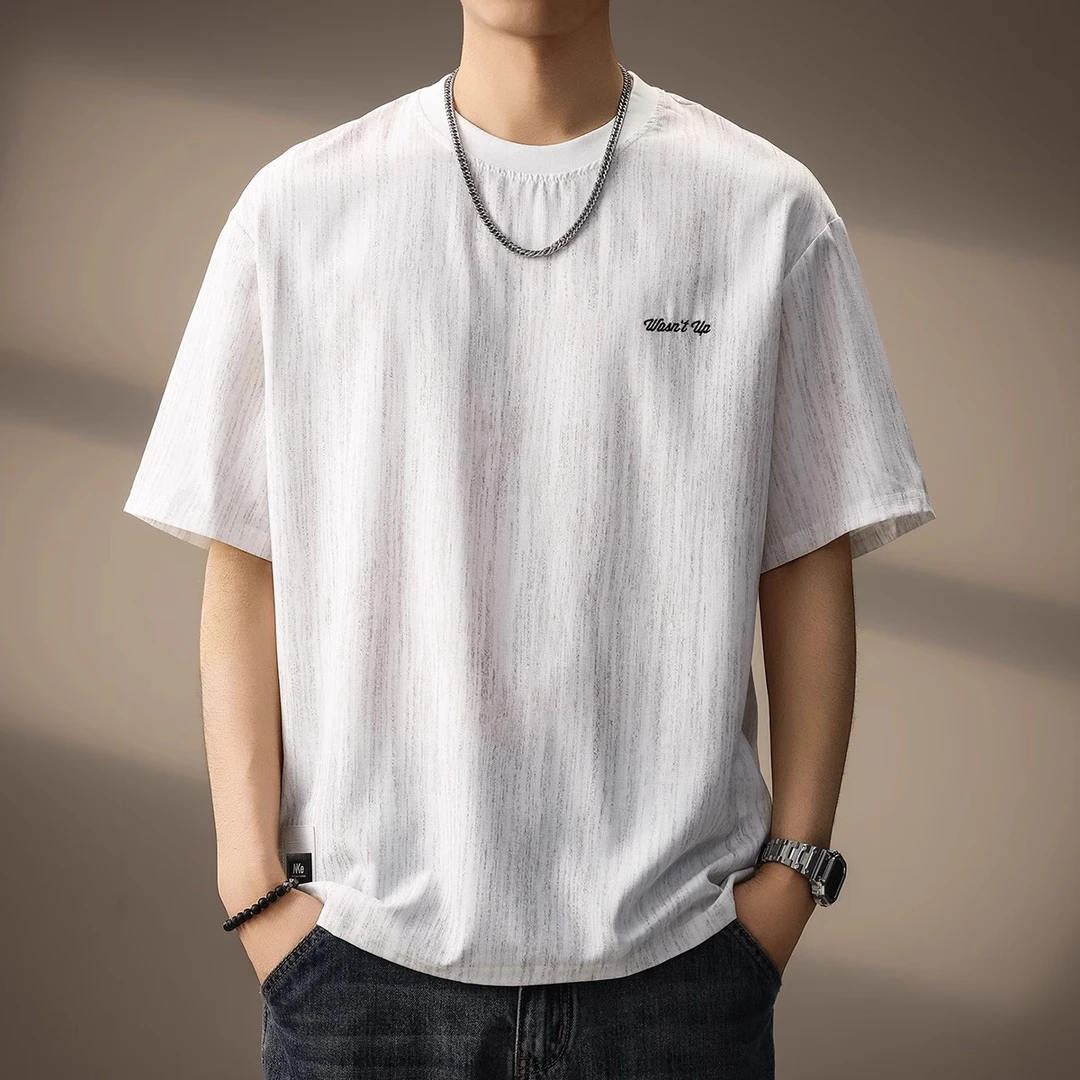 U&PURA夏季薄款冰丝短袖T恤男高端宽松潮牌百搭刺绣体恤男生