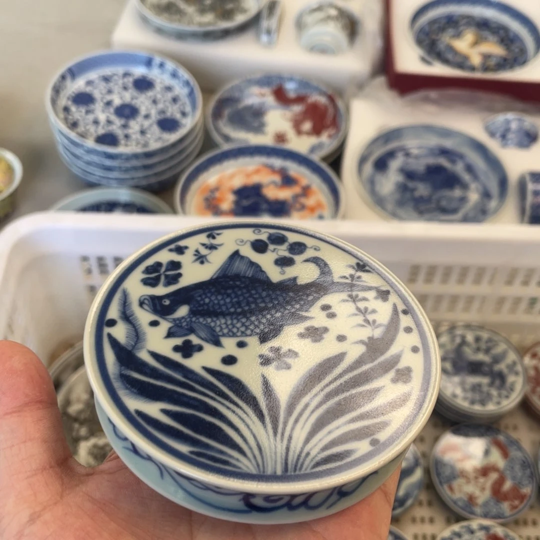 瓷片景德镇青花鱼藻纹盖置