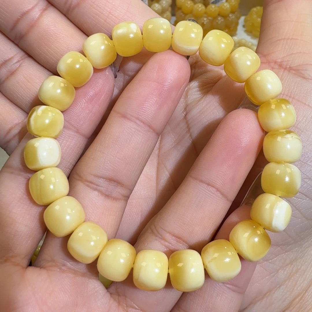 琥珀未镶嵌珠宝奇石10m老型花蜡手串13.5