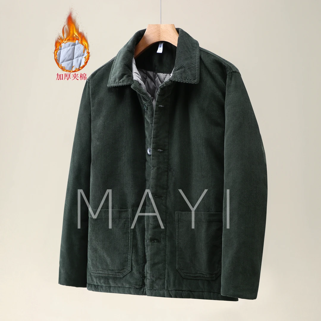 复古全棉灯芯绒暖若羽绒棉服秋冬季加棉加厚保暖条绒棉衣袄子外套